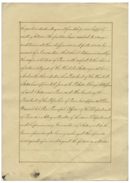 President John Tyler Signed Treaty of Peru -- Tyler's Signature Here on 12 January 1843 Ratifies the 1841 Treaty